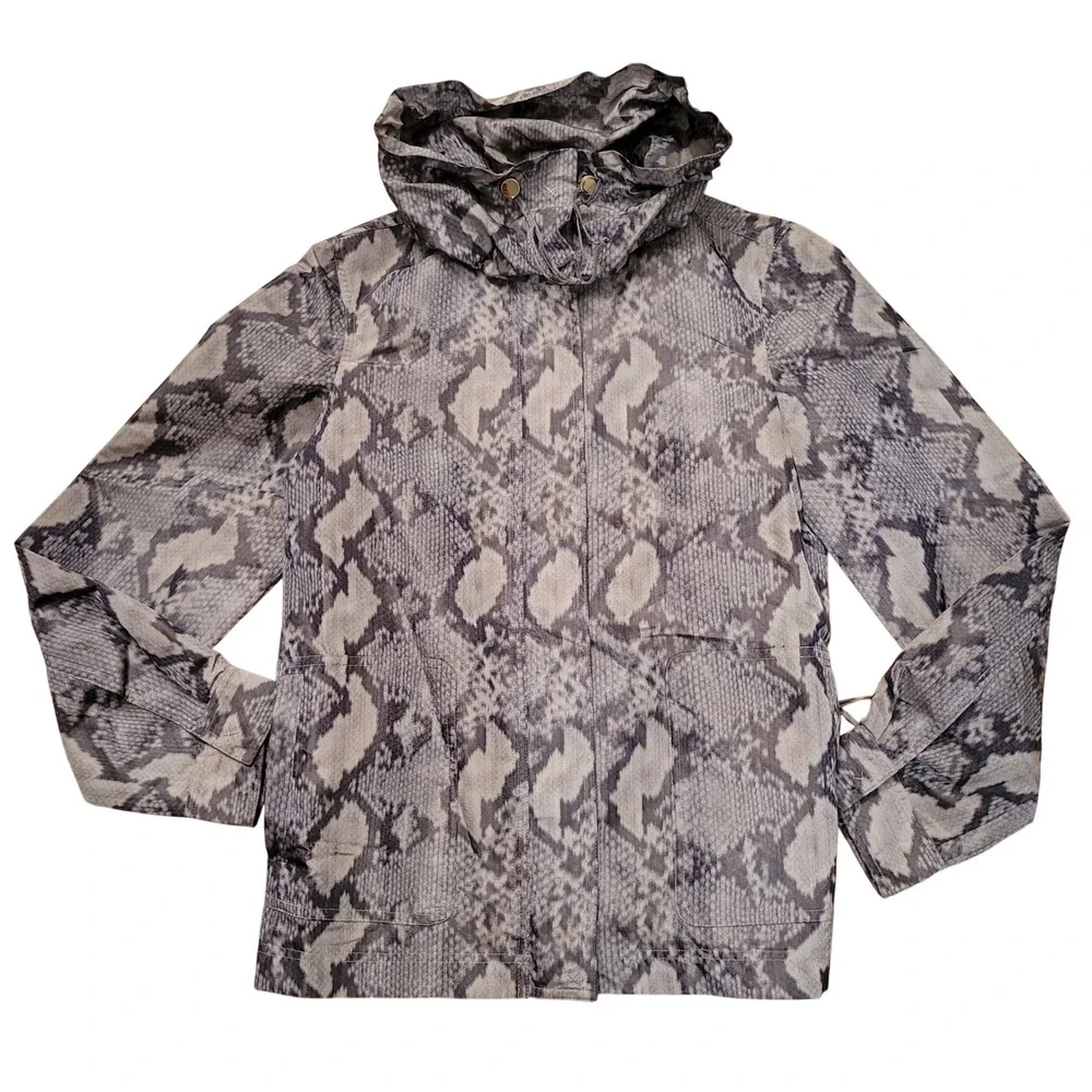 St John‎ Gray Snakeskin Print Utility Jacket Sport Gray S Windbreaker Anorak